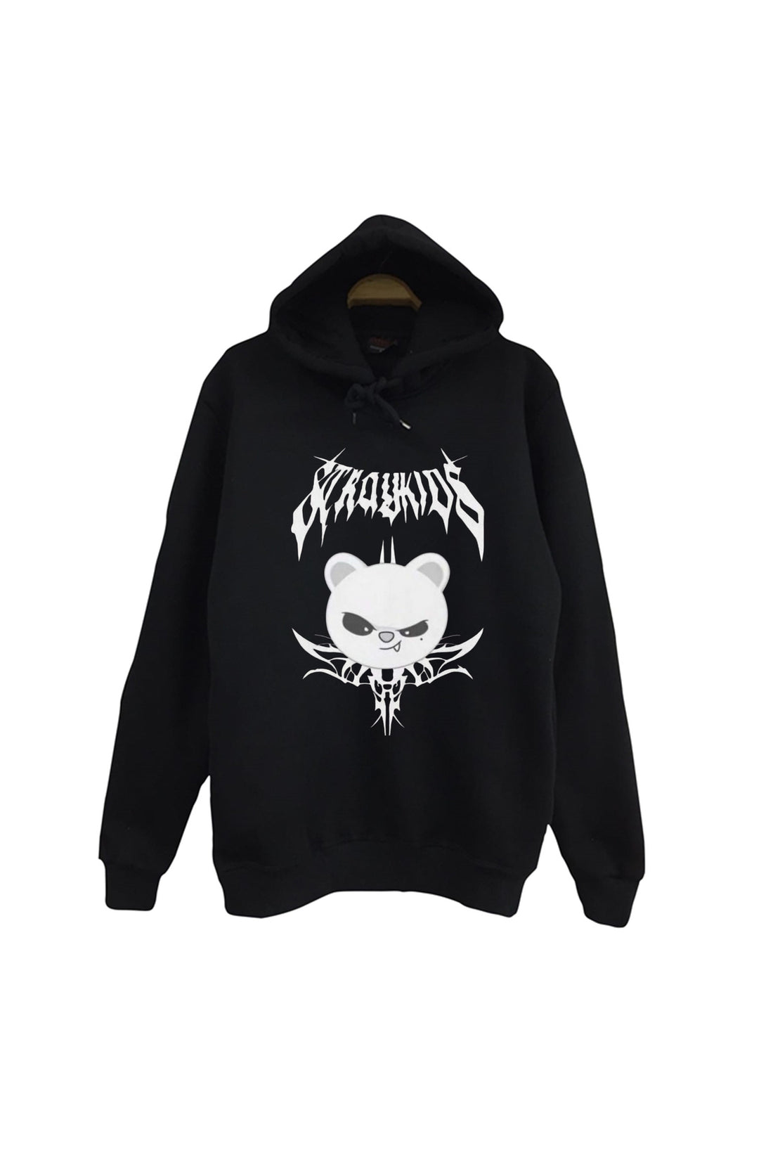 Stray Kids Skzoo Jiniret Karakter baskılı siyah kapüşonlu sweatshirt