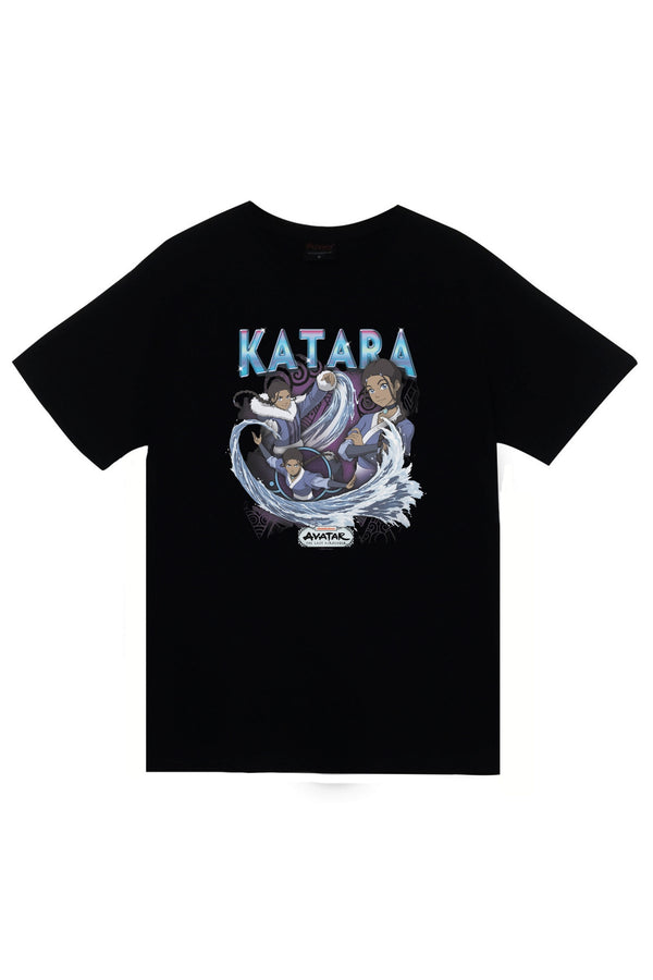 Avatar The Last Airbender Katapa Katara su bükme baskılı siyah tişört