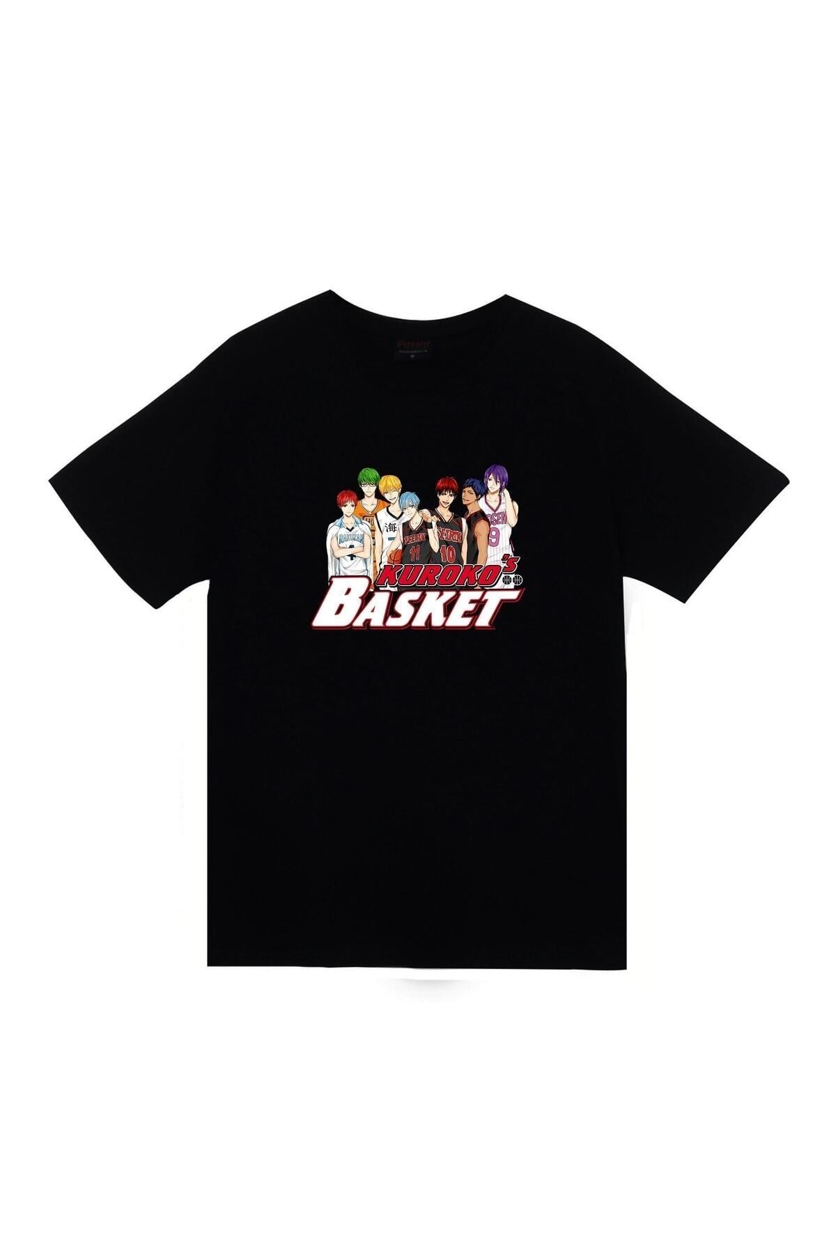 Kuroko No Basket Anime Baskılı Unisex %100 Pamuk Siyah T-shirt