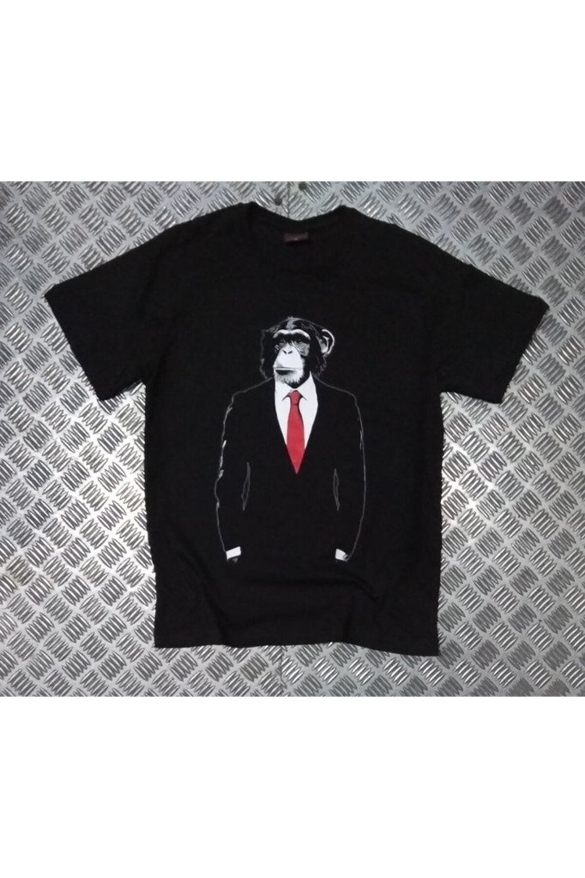 Unisex Siyah Maymun Baskılı Tshirt