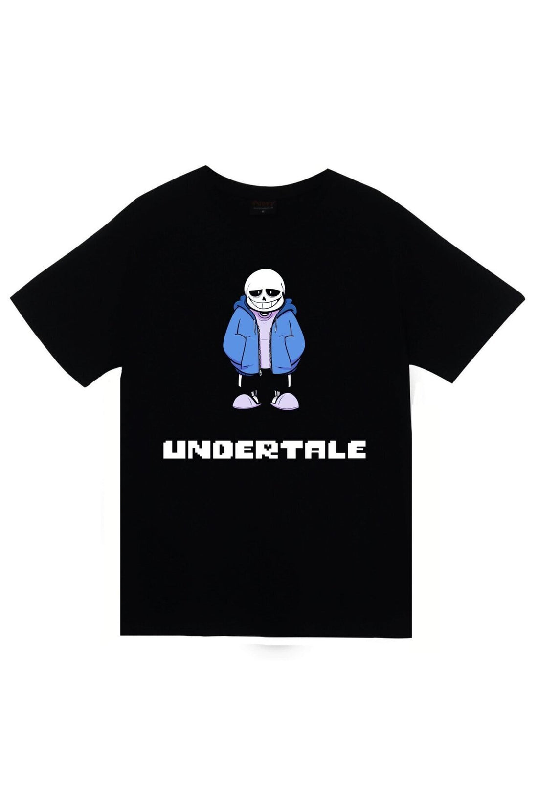 Undertale Sans karakteri ve oyun baskılı siyah tişört
