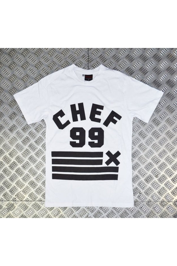 Unisex Beyaz Chef Yazi ve rakam baskılı beyaz tişört
