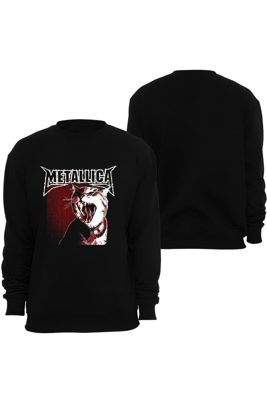 Metallica Metalci Kedi Baskılı Unisex %100 Pamuk Sweatshirt – Siyah
