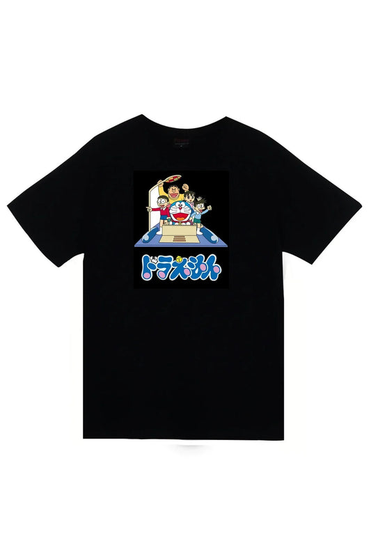 Doreamon Anime Baskılı Unisex %100 Pamuk Siyah T-shirt