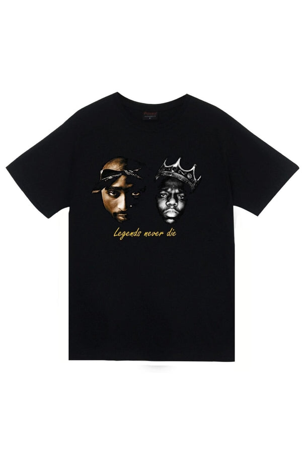 Tupac Shakur Biggie Ve Notorious BIG baskılı siyah tişört