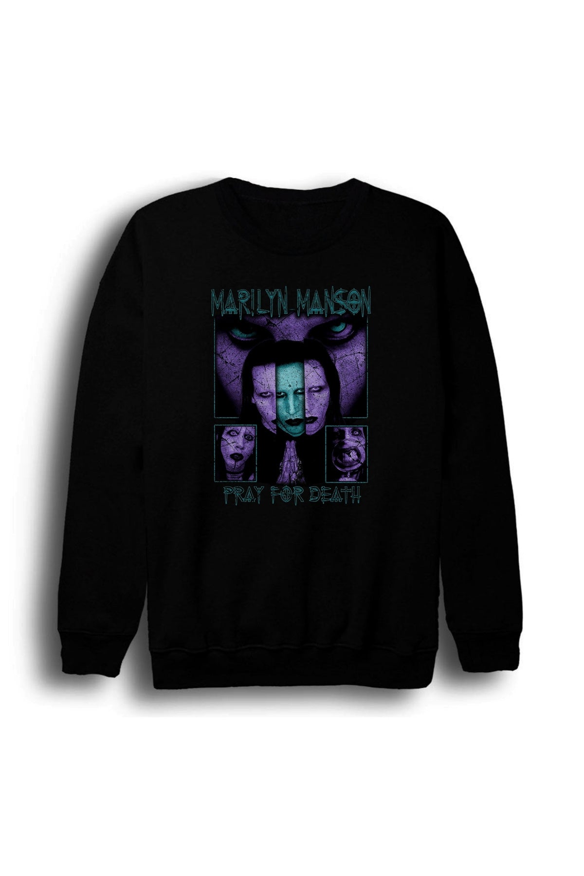 Marilyn Manson Baskılı Unisex %100 Pamuk Bisiklet Yaka Siyah Sweatshirt