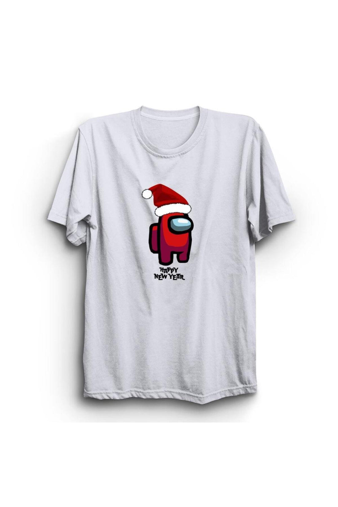 Among Us Yeni Yıl Noel Baba Happy New Year baskılı beyaz tişört