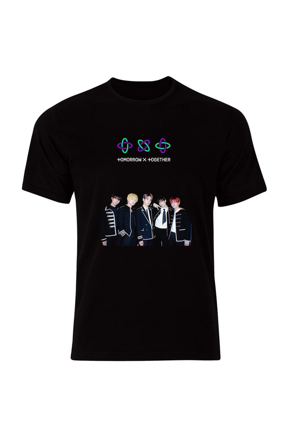 Txt Kpop Müzik Grubu Logosu baskılı siyah tişört