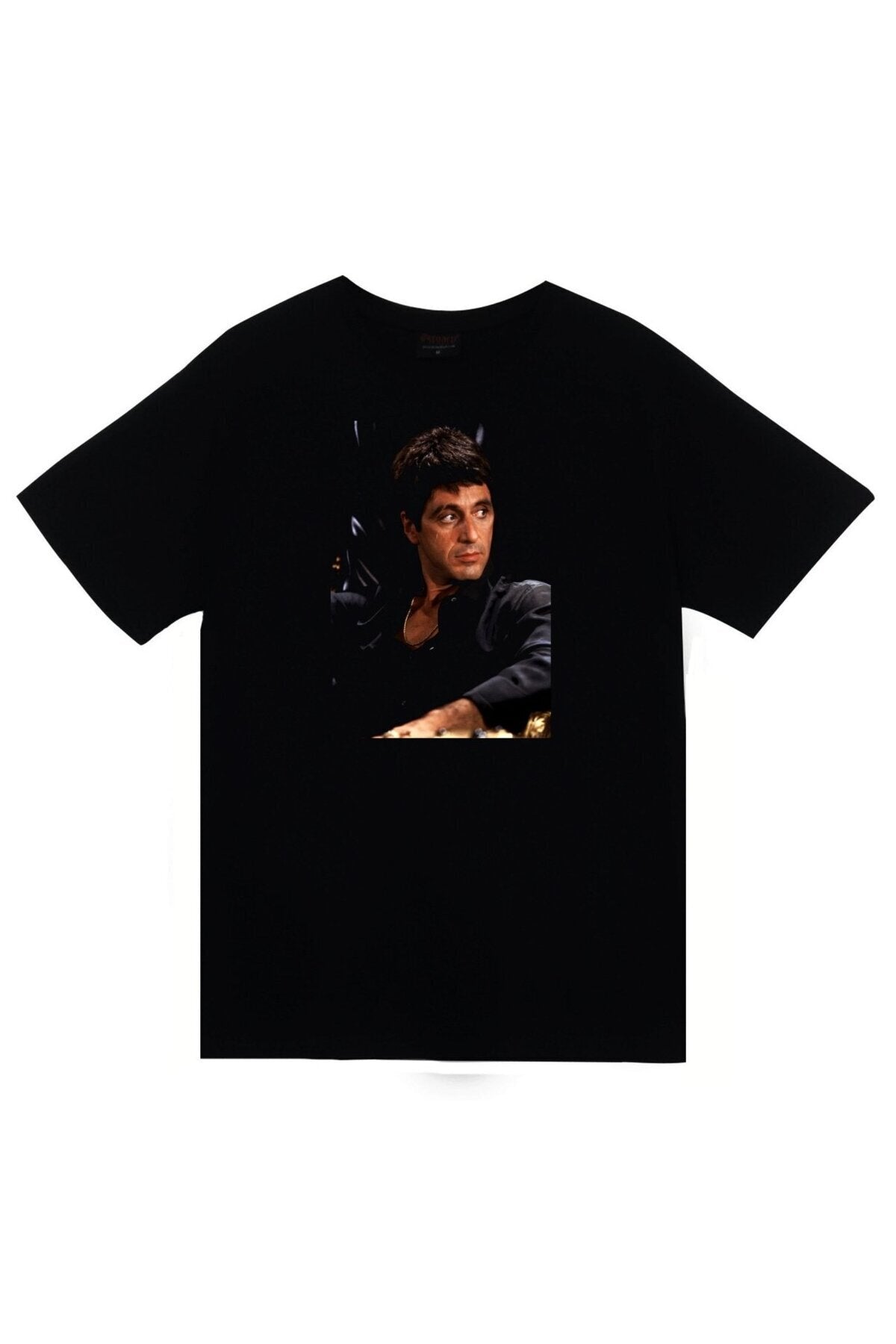 Tony Montana Baskılı Unisex %100 Pamuk Siyah T-shirt