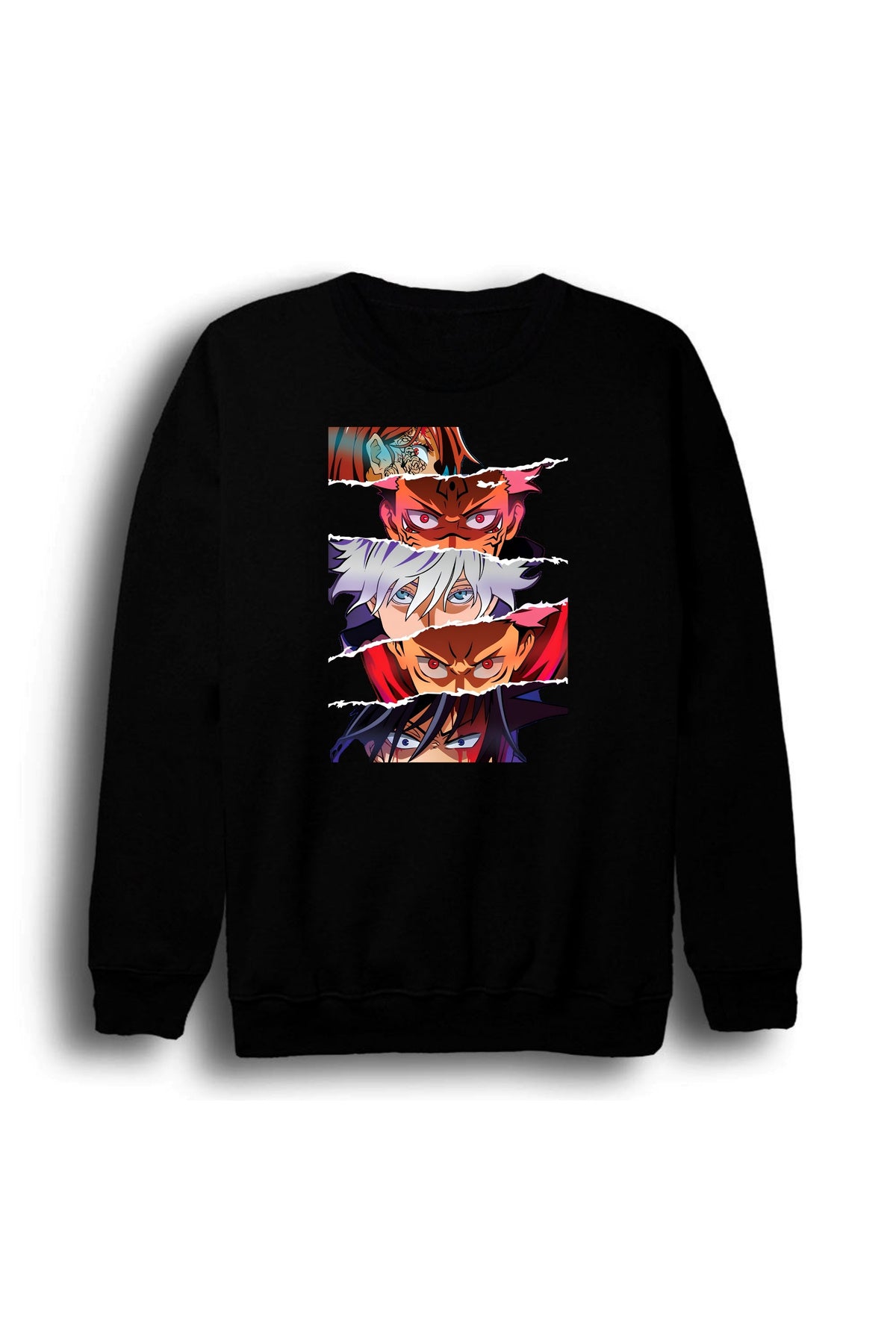 Jujutsu Kaisen Anime Baskılı Unisex %100 Pamuk Siyah Bisiklet Yaka Sweatshirt
