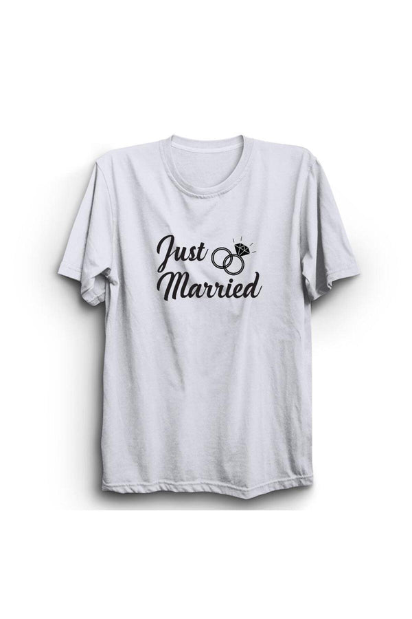Just Married Evlendik baskılı beyaz tişört