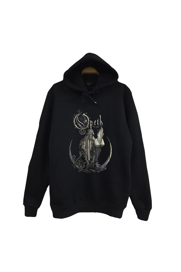 Faith Opeth Müzik Grubu baskılı siyah kapüşonlu sweatshirt