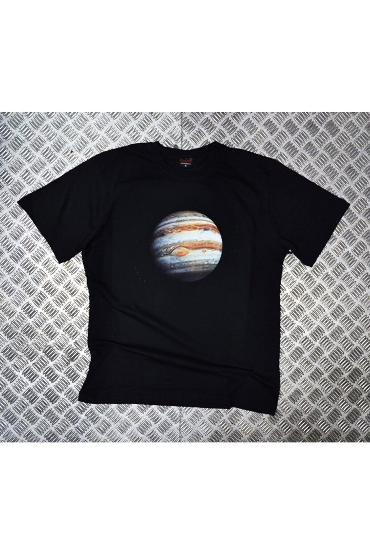 Saturn Baskılı Unisex %100 Pamuk Siyah T-shirt