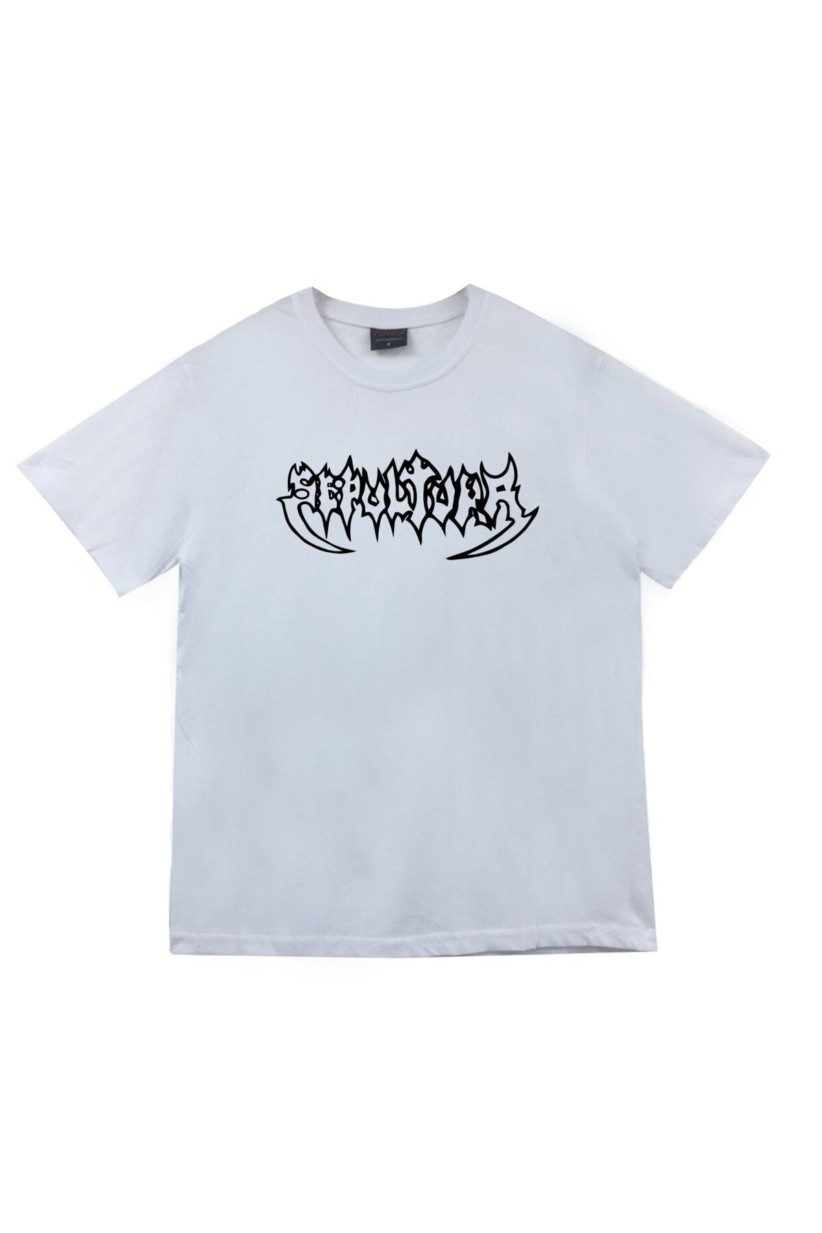 Unisex Beyaz Bisiklet Yaka Sepultura Baskılı T-shirt