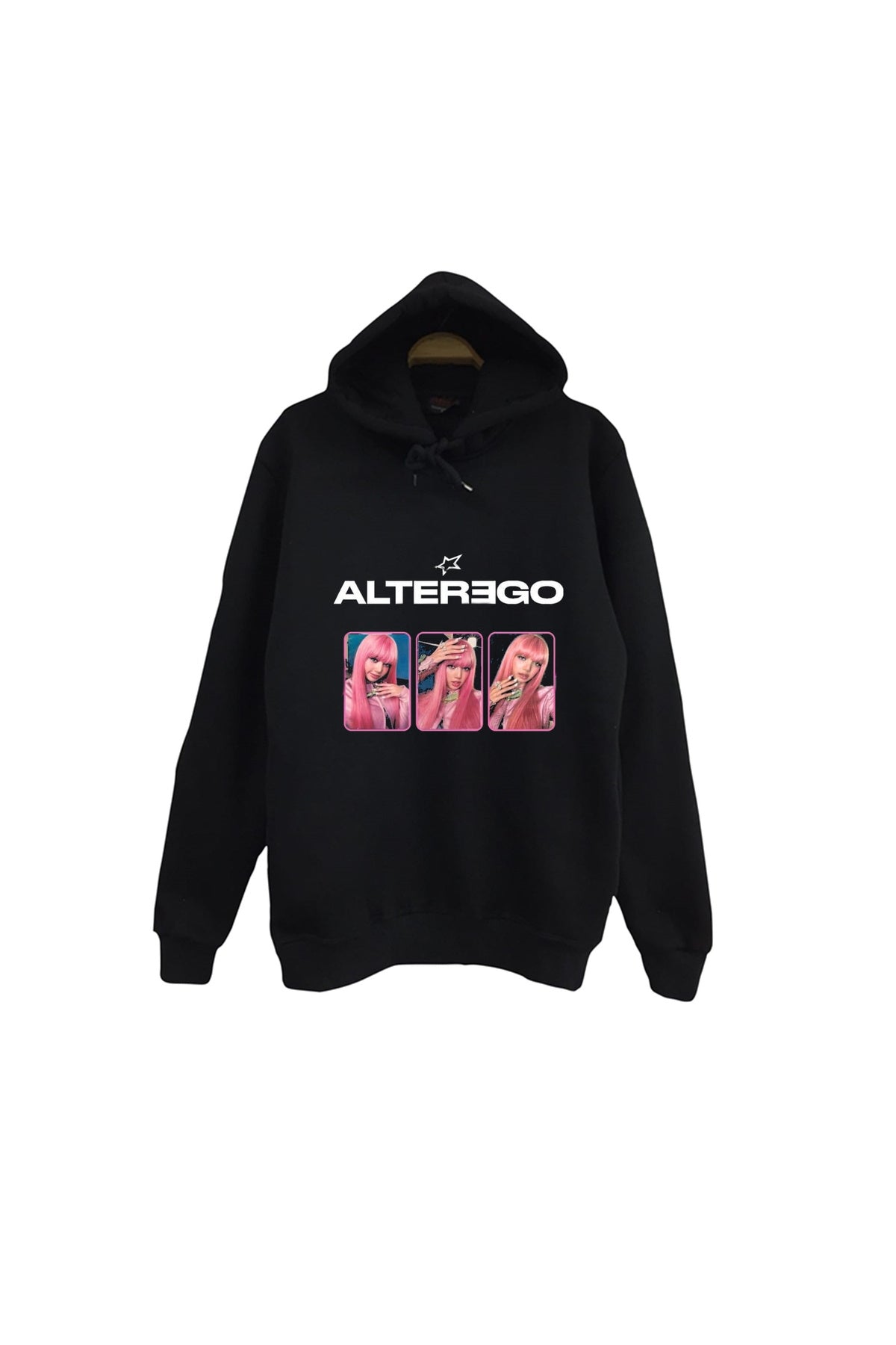 La Lisa - Lisa - BLACKPINK - K-Pop - Alter Ego Baskılı Unisex %100 Pamuk Kapüşonlu Siyah Sweatshirt