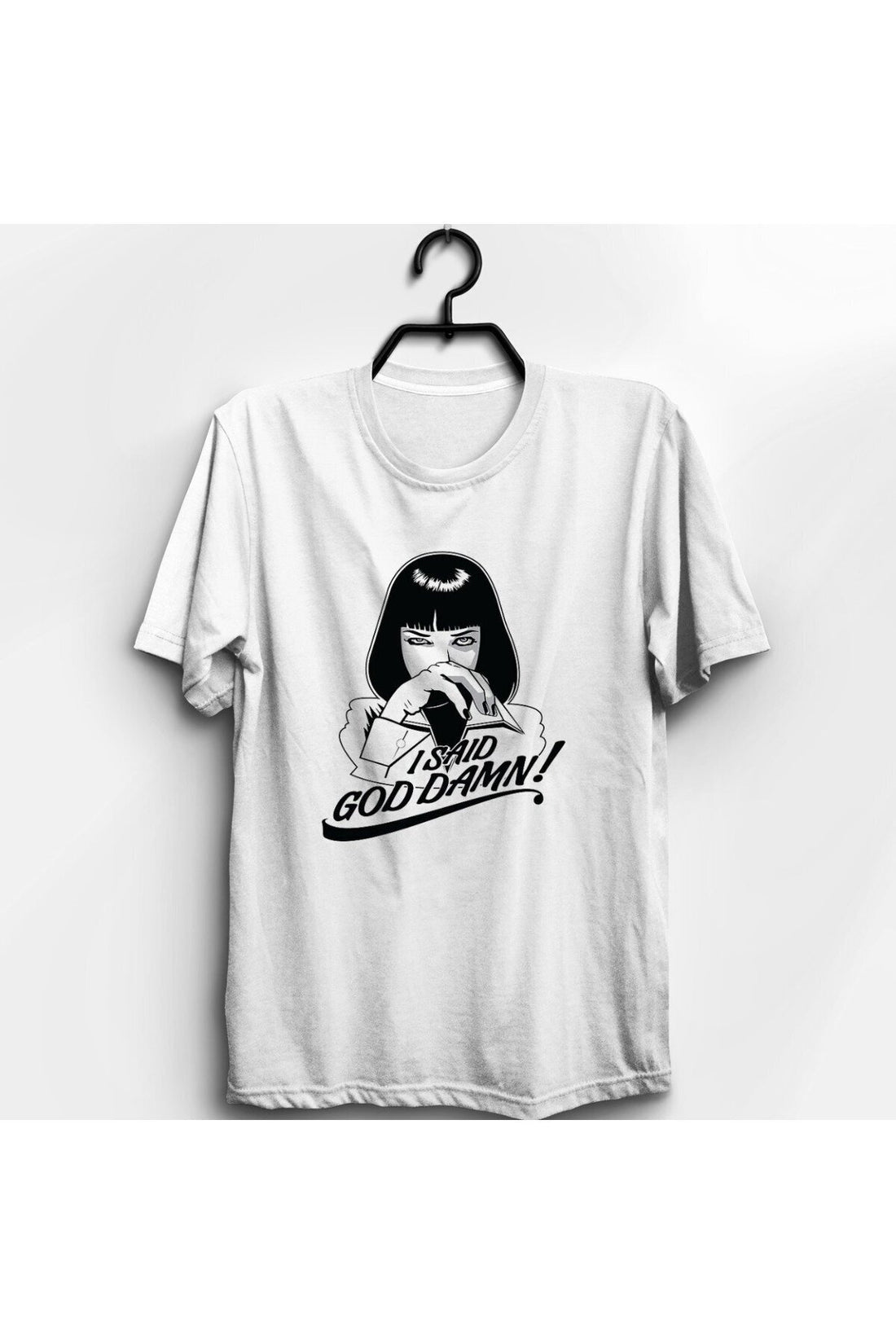 Stoned Pulp Fiction Mia Wallace çizimi baskılı beyaz tişört