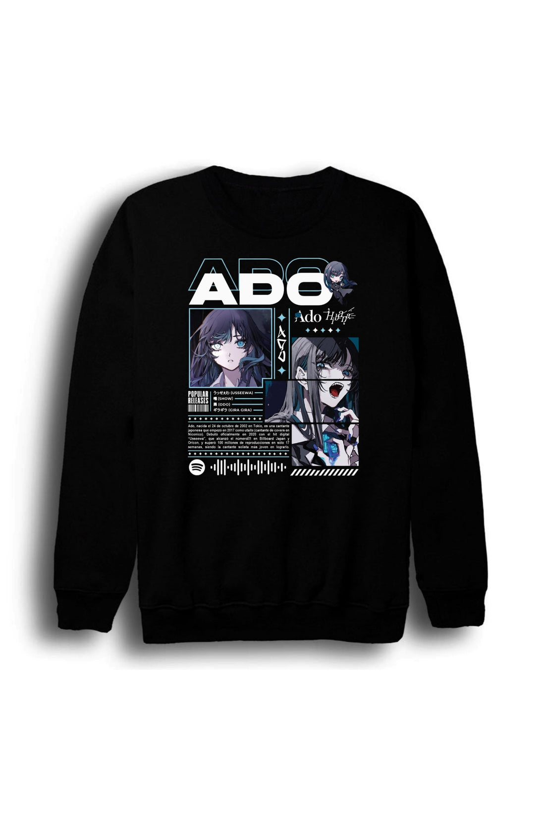 Ado Japon - K-Pop K-Pop - Dijital poster tasarımı baskılı siyah sweatshirt