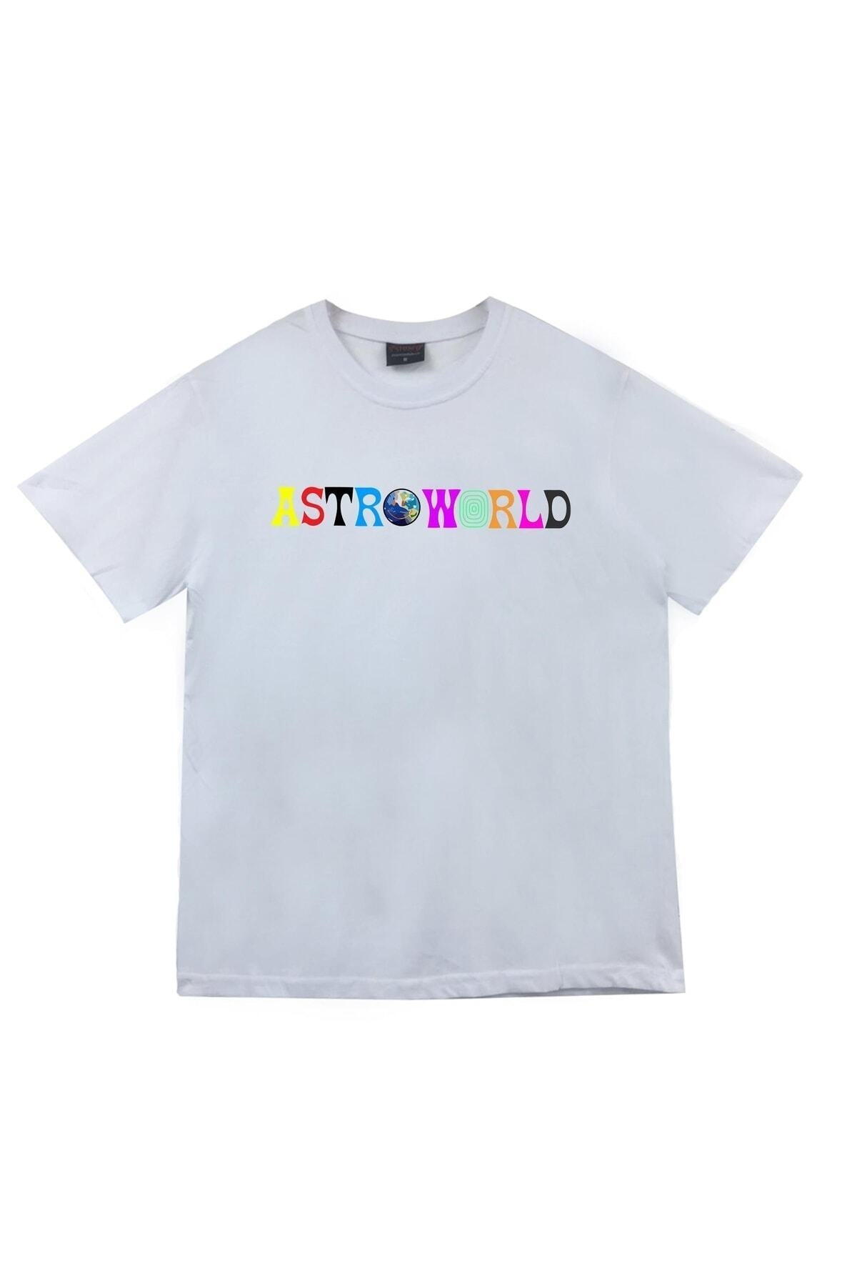 Astraworld Travis Scott Baskılı Unisex %100 Pamuk Beyaz T-shirt