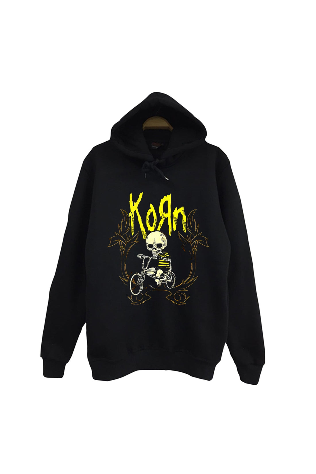 Korn Müzik Grubu baskılı siyah kapüşonlu sweatshirt