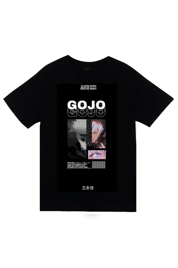 Jujutsu Kaisen Satoru Gojo Anime dikey poster baskılı siyah tişört