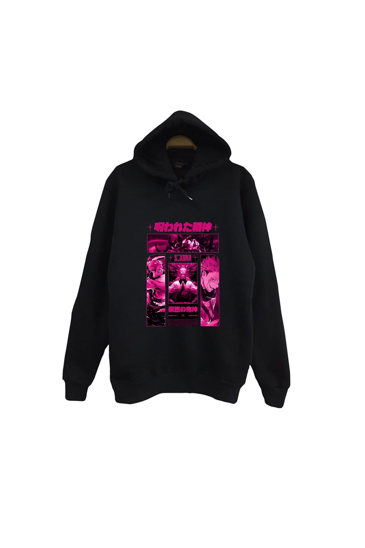 Jujutsu Kaisen - Ryomen Sukuna - Anime Baskılı Unisex %100 Pamuk Siyah Kapüşonlu Sweatshirt