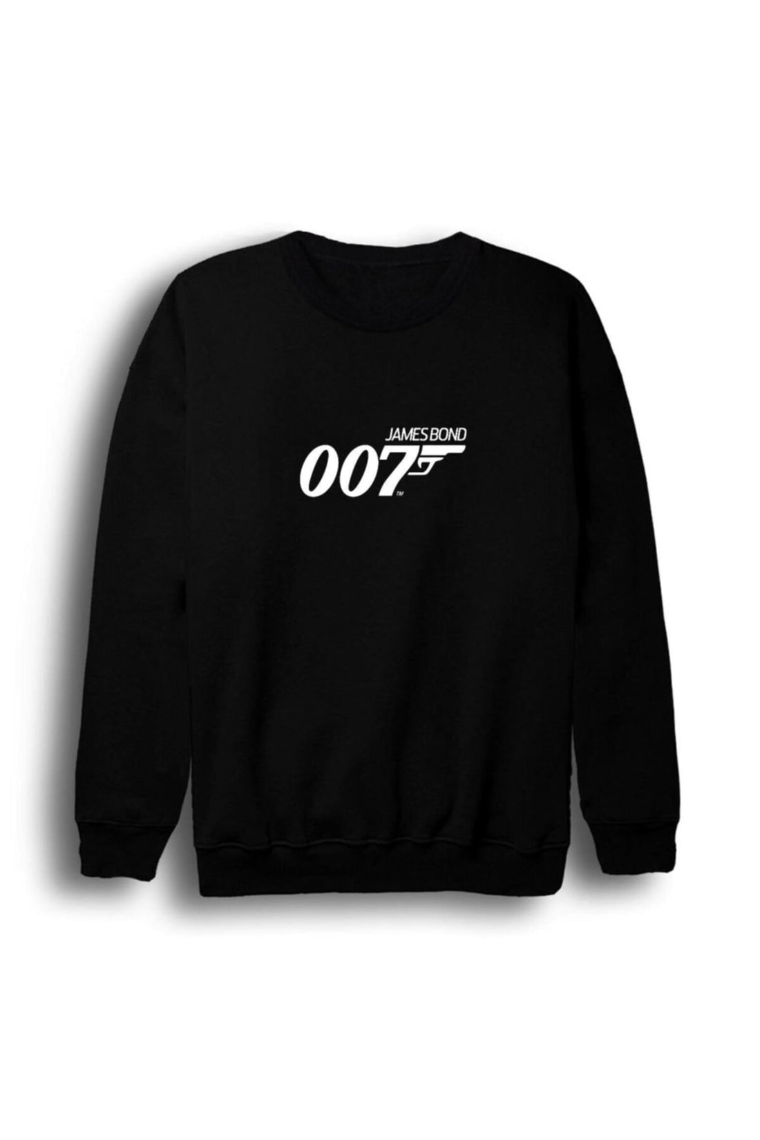 007 Unisex James Bond tabanca logosu baskılı siyah sweatshirt