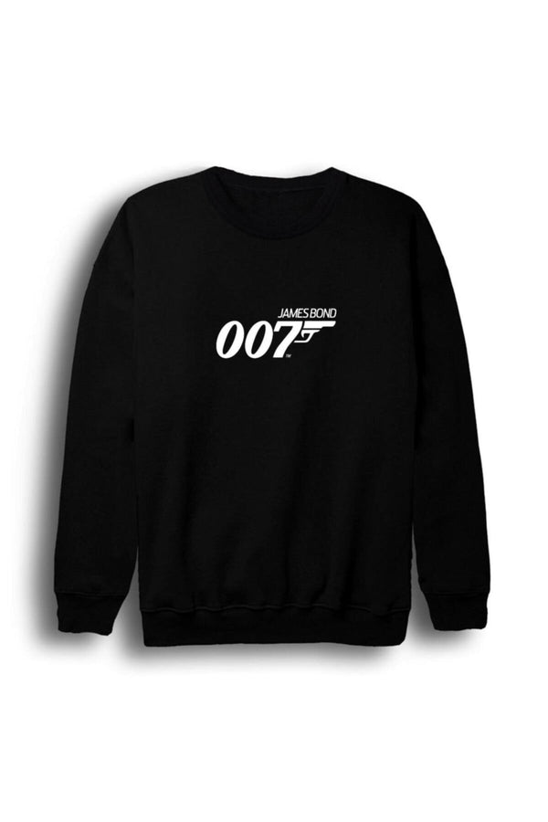 007 Unisex James Bond tabanca logosu baskılı siyah sweatshirt