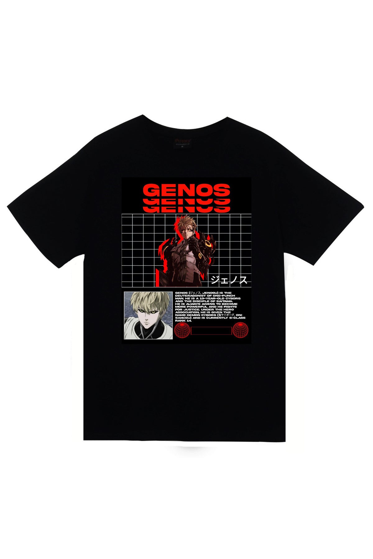 One Punch Man Genos Anime Baskılı Unisex %100 Pamuk Siyah T-shirt