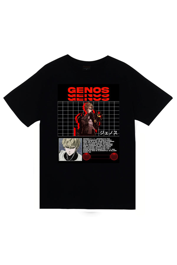 One Punch Man Genos Anime baskılı siyah tişört