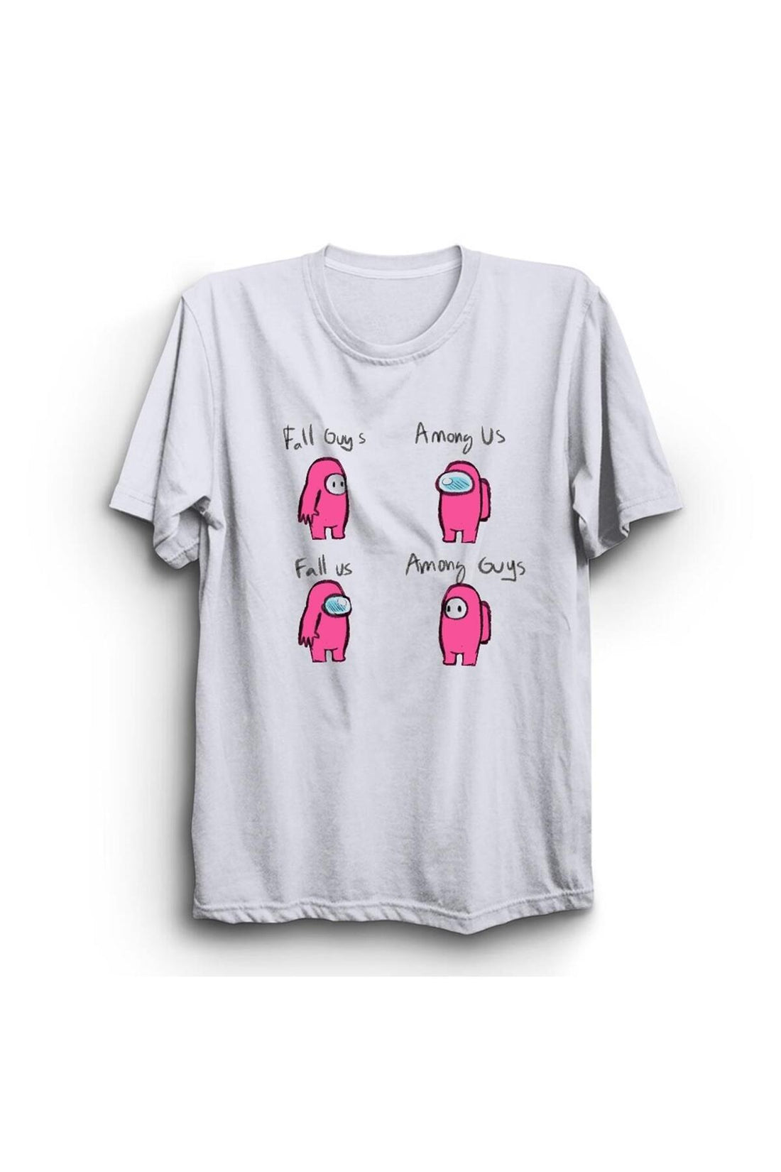 Fall Guys, Among Us, Oyun Baskılı Unisex %100 Pamuk Tişört – Beyaz