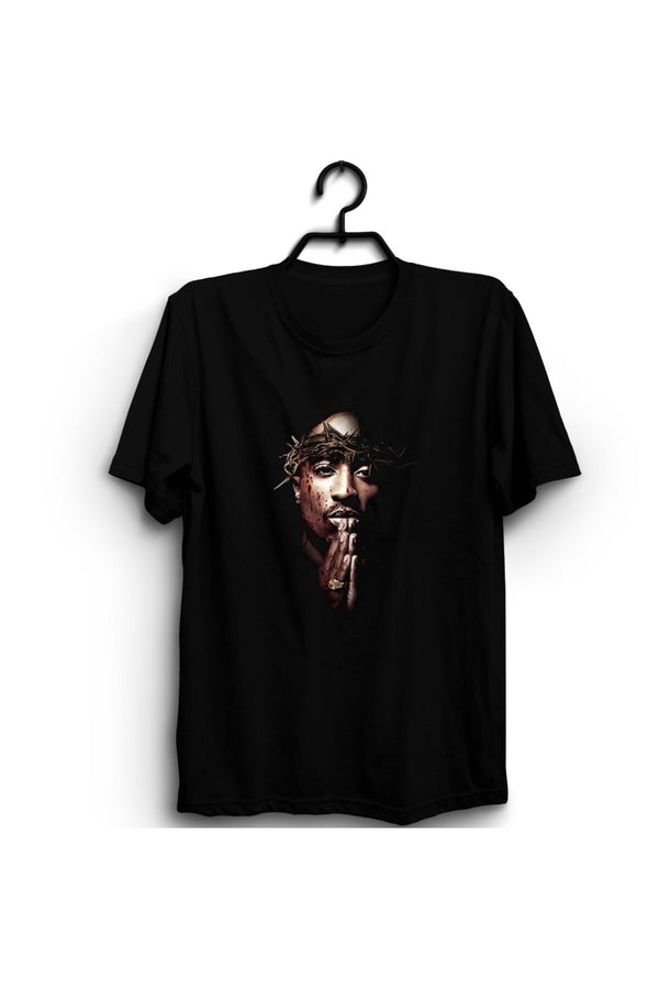 Tupac Shakur baskılı siyah tişört