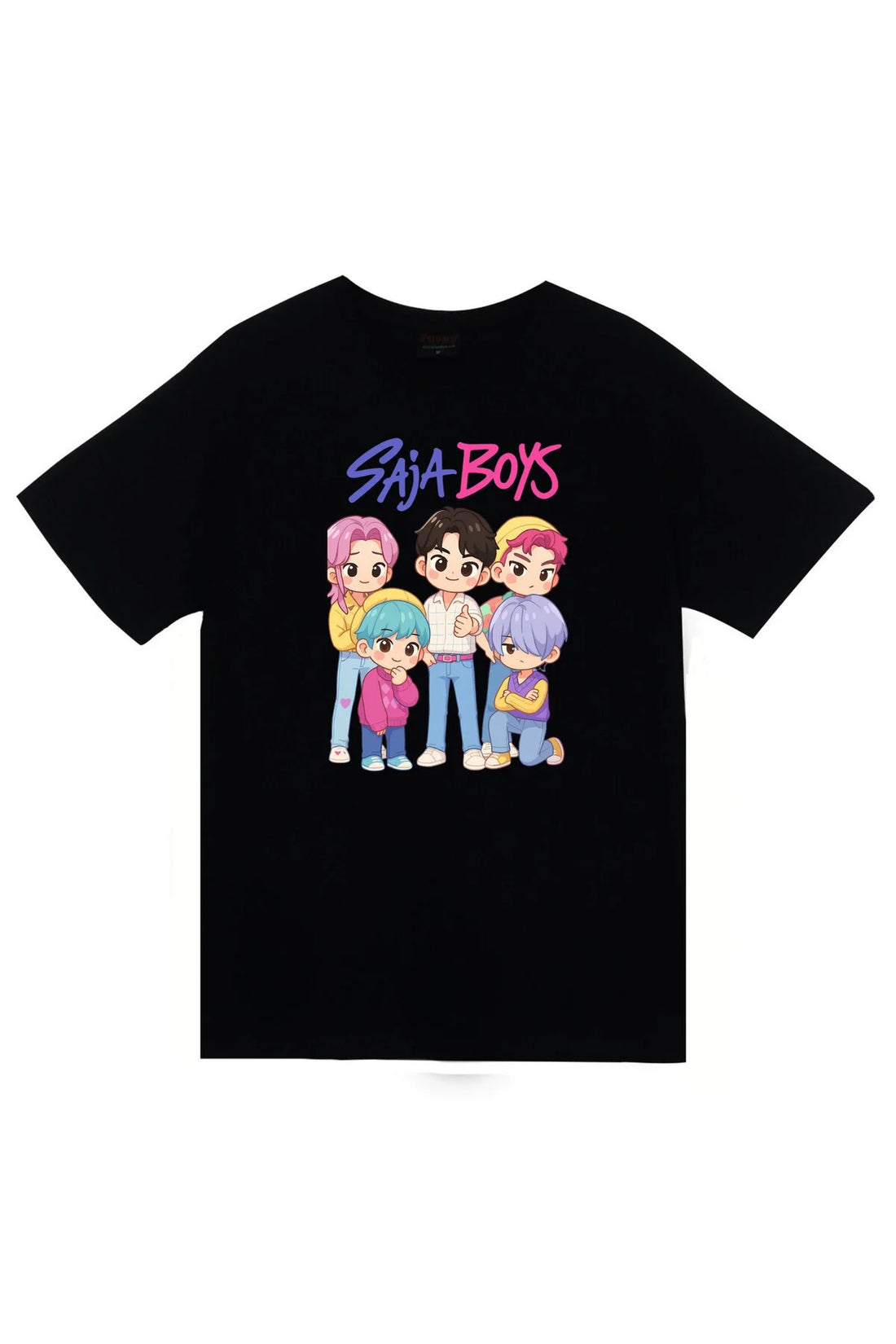 K-Pop Demon Hunters - Saja Boys Baby Saja chibi baskılı siyah tişört