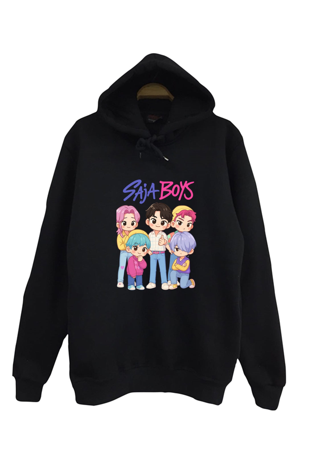 K-Pop Demon Hunters - Saja Boys Baby Saja baskılı siyah kapüşonlu sweatshirt