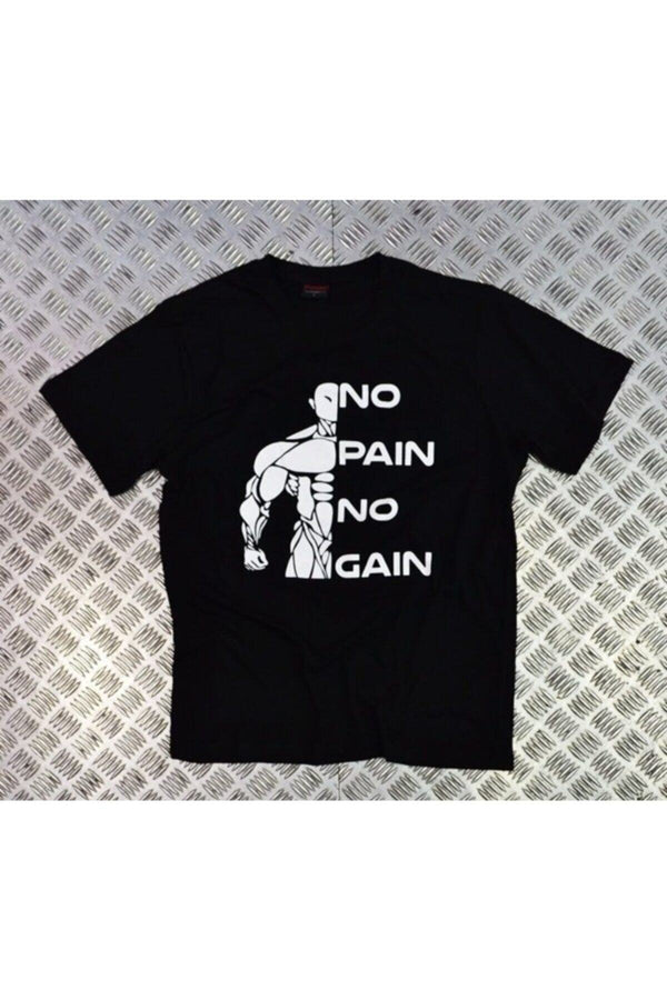 No Pain No Gain - Fitness - Spor Baskılı Unisex %100 Pamuk Tişört – Siyah