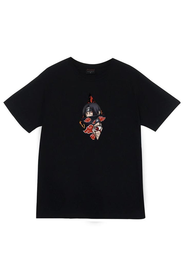 Itachi Uchika Anime baskılı siyah tişört