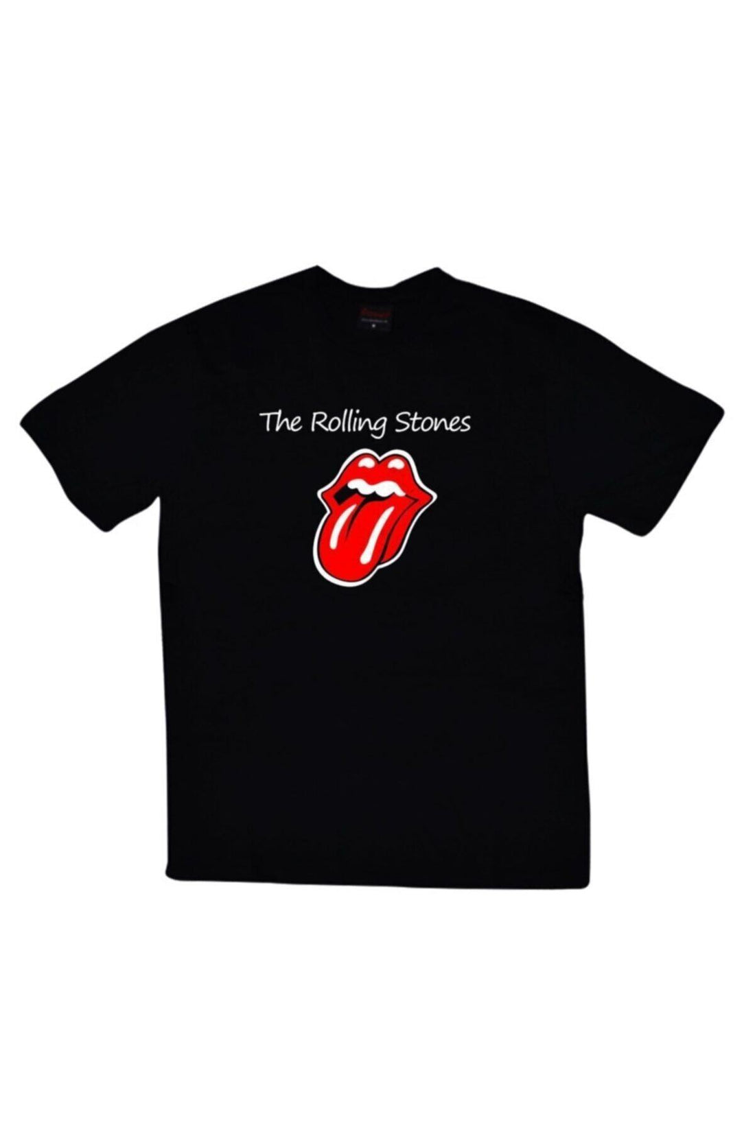 Unisex Siyah The Rolling Stones Dil ve dudak amblemi baskılı siyah tişört