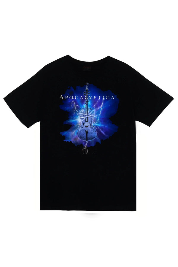 Apocalyptica Müzik, Metal Grubu Mavi ışık efektli çello baskılı siyah tişört