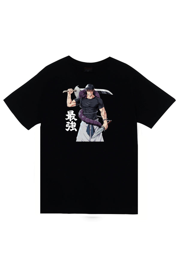 Jujutsu Kaisen - Toji Fushiguro baskılı siyah tişört