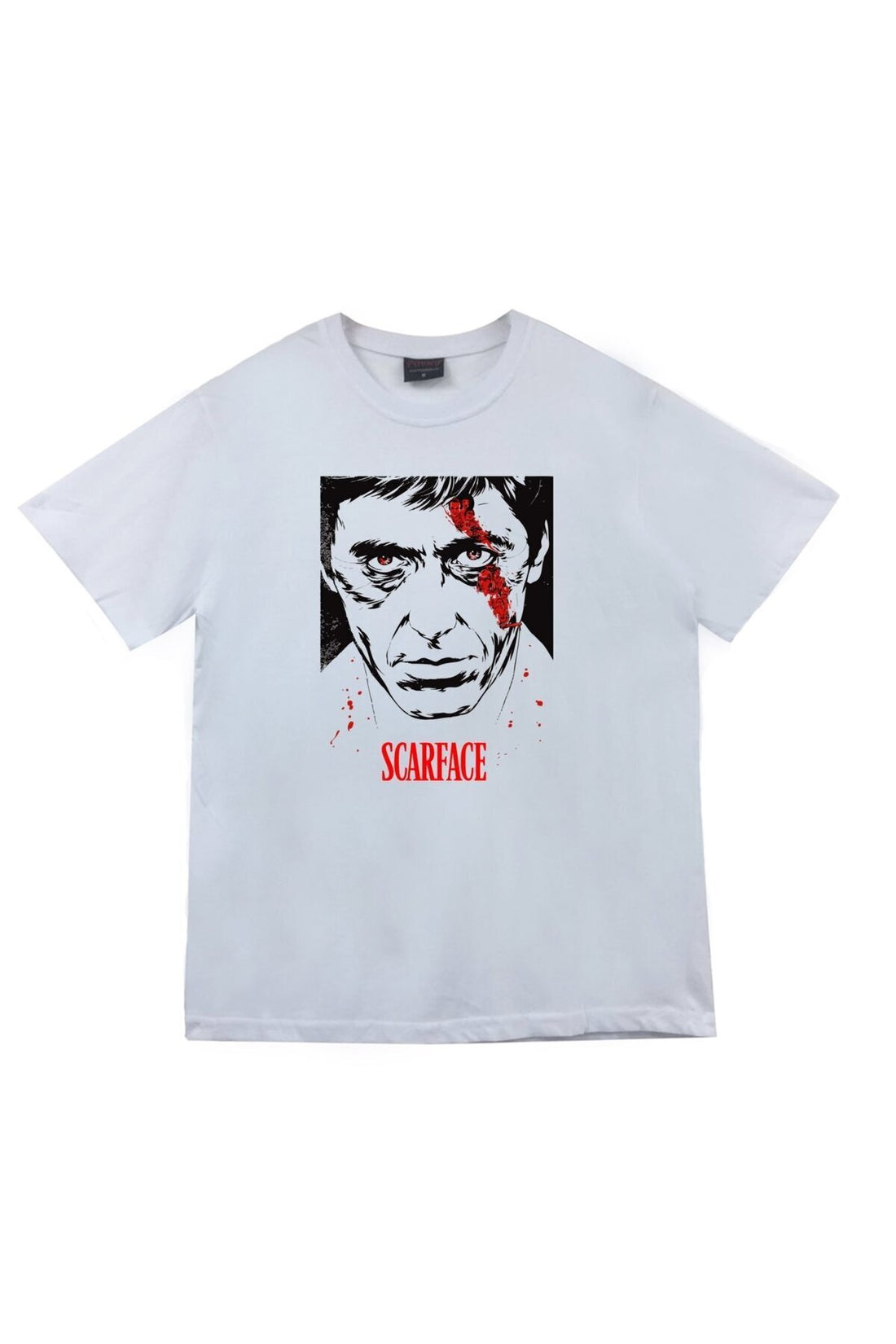 Unisex Beyaz Scarface Tony Montana yüzü baskılı beyaz tişört