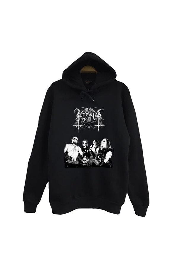 Vorna Müzik Grubu baskılı siyah kapüşonlu sweatshirt