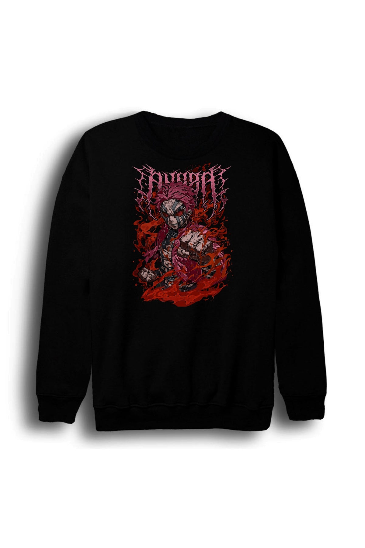 Demon Slayer Anime Baskılı Unisex %100 Pamuk Siyah Bisiklet Yaka Sweatshirt