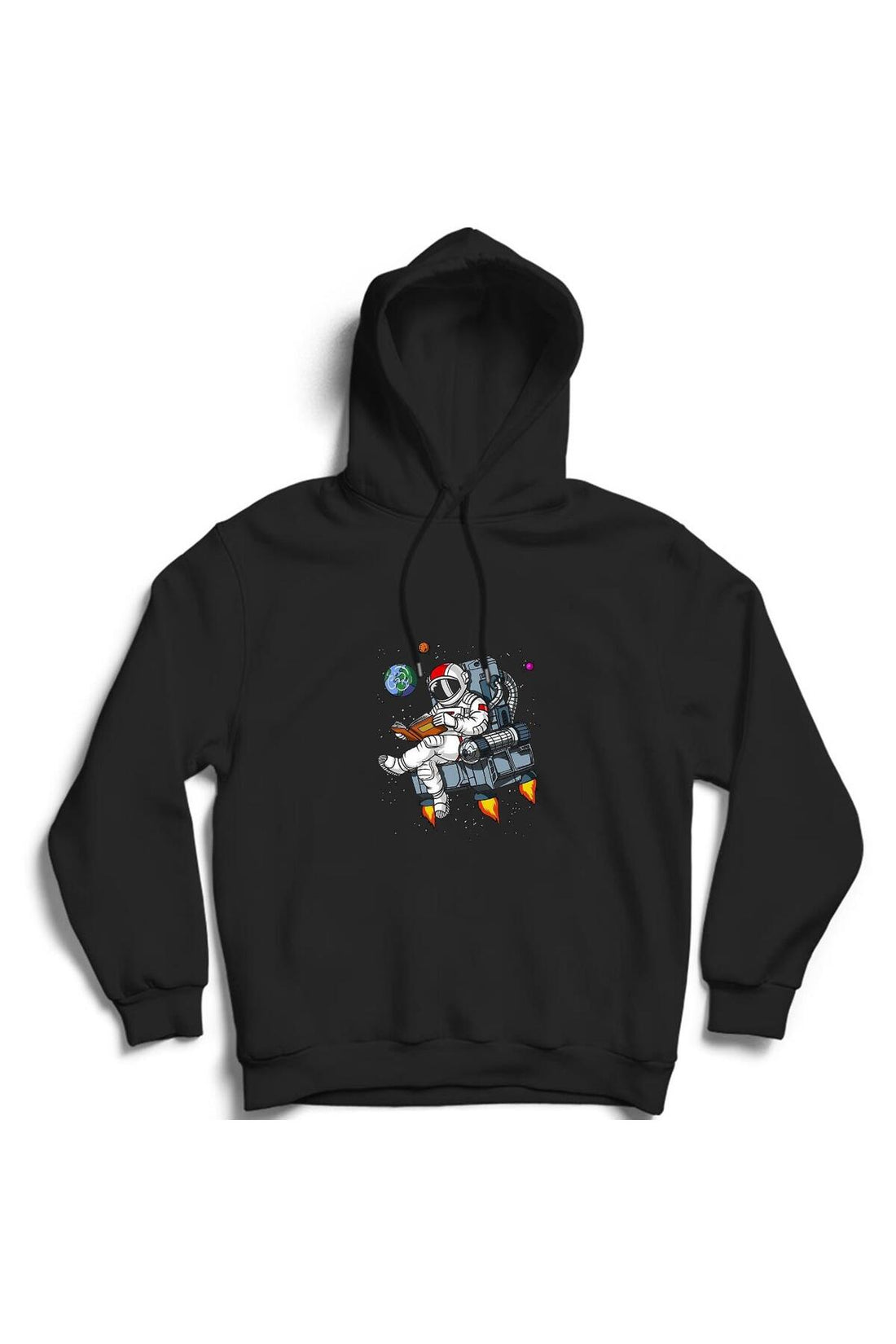 Erkek Siyah Be Brave Astronot ve uzay temalı baskılı siyah kapüşonlu sweatshirt