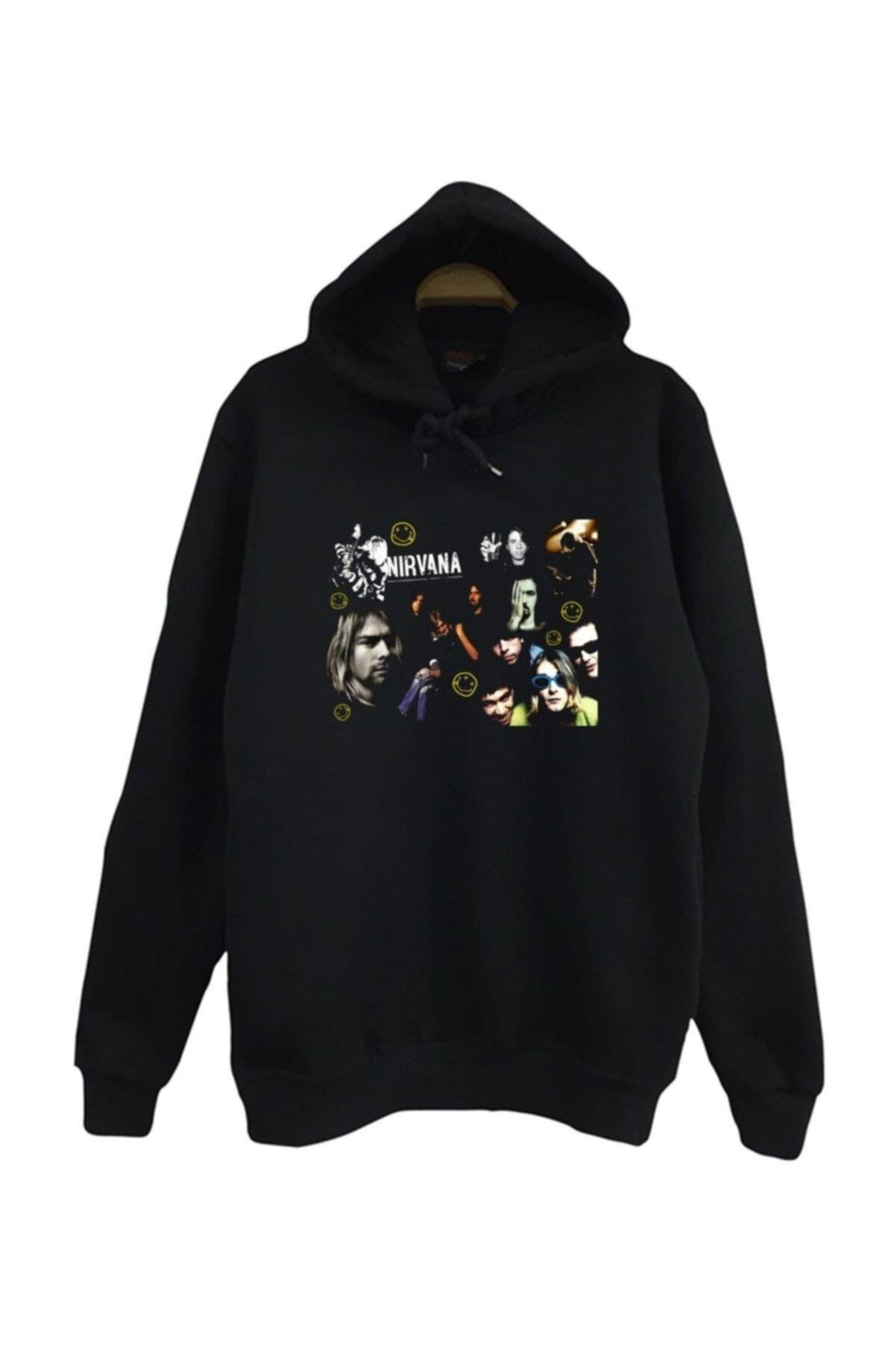 Nirvana-kurt Cobain Fotoğrafı kolajı baskılı siyah kapüşonlu sweatshirt