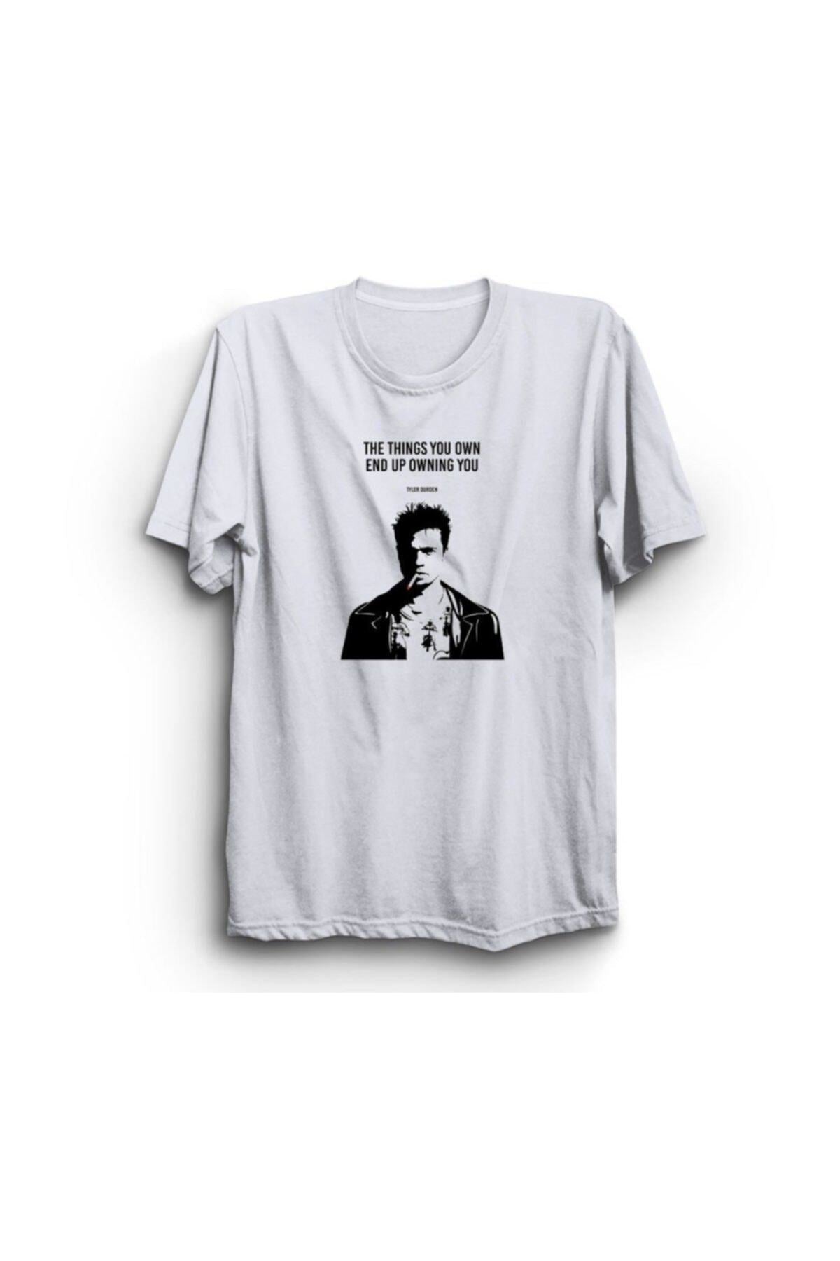 Unisex Beyaz Fight Club Dövüş Kulübü Baskılı Tişört