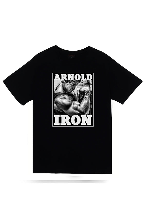 Gym, Fitness, Vucüt Geliştirme, Arnold Schwarzenegger Baskılı Unisex %100 Pamuk Tişört – Siyah
