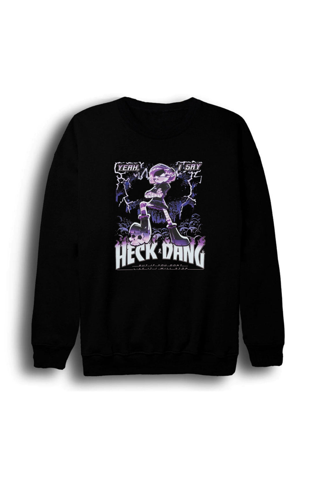 Murder Drones Frieza karakteri ve HECK baskılı siyah sweatshirt
