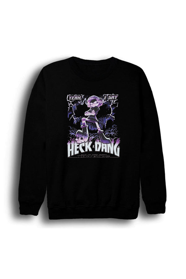 Murder Drones Frieza karakteri ve HECK baskılı siyah sweatshirt