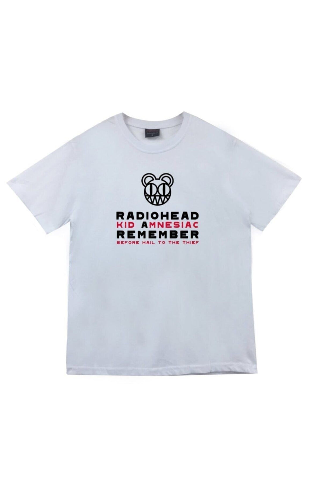 Radiohead Ayı logosu ve albüm baskılı beyaz tişört