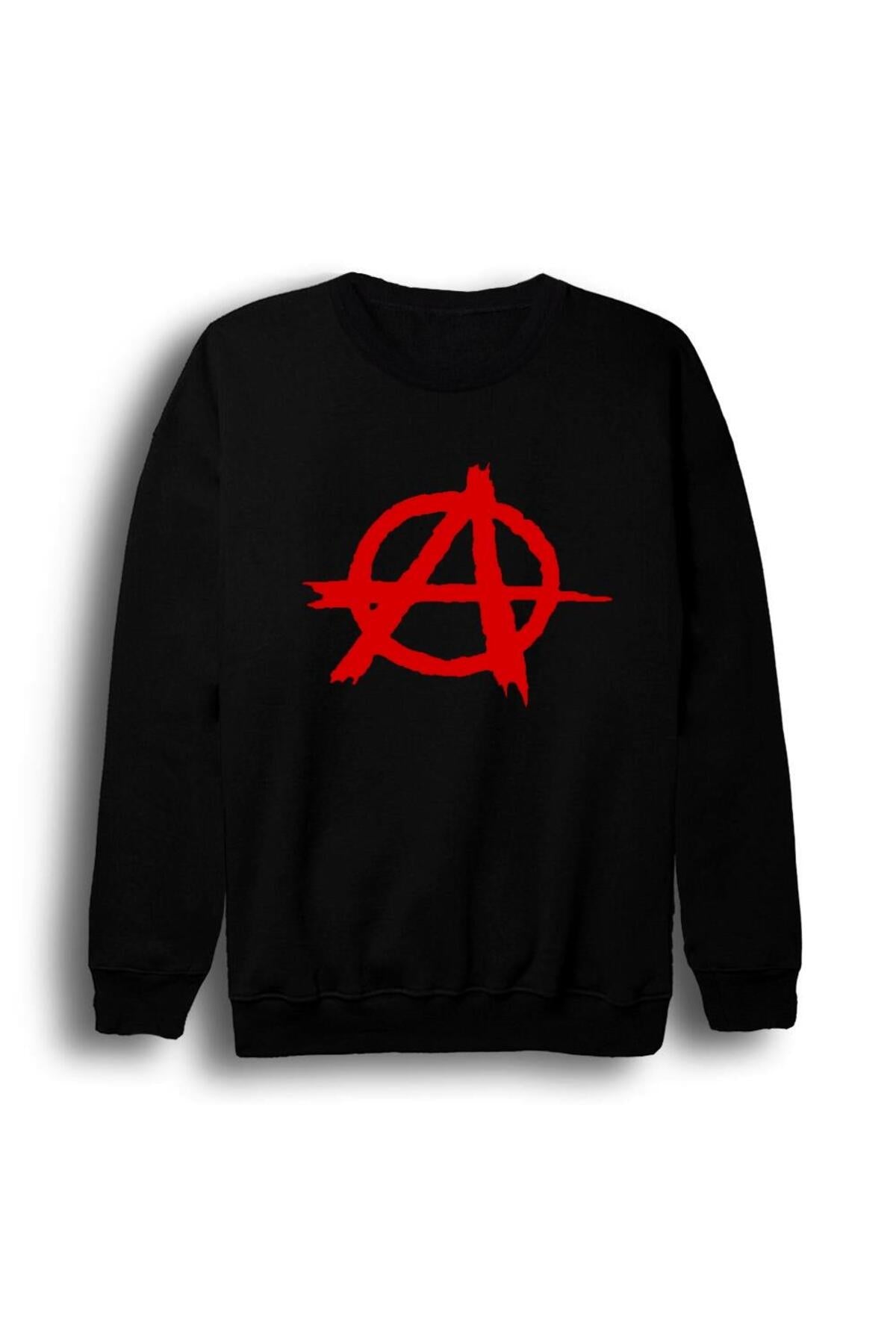 Anarchy Baskılı Bisiklet Yaka Sweatshirt