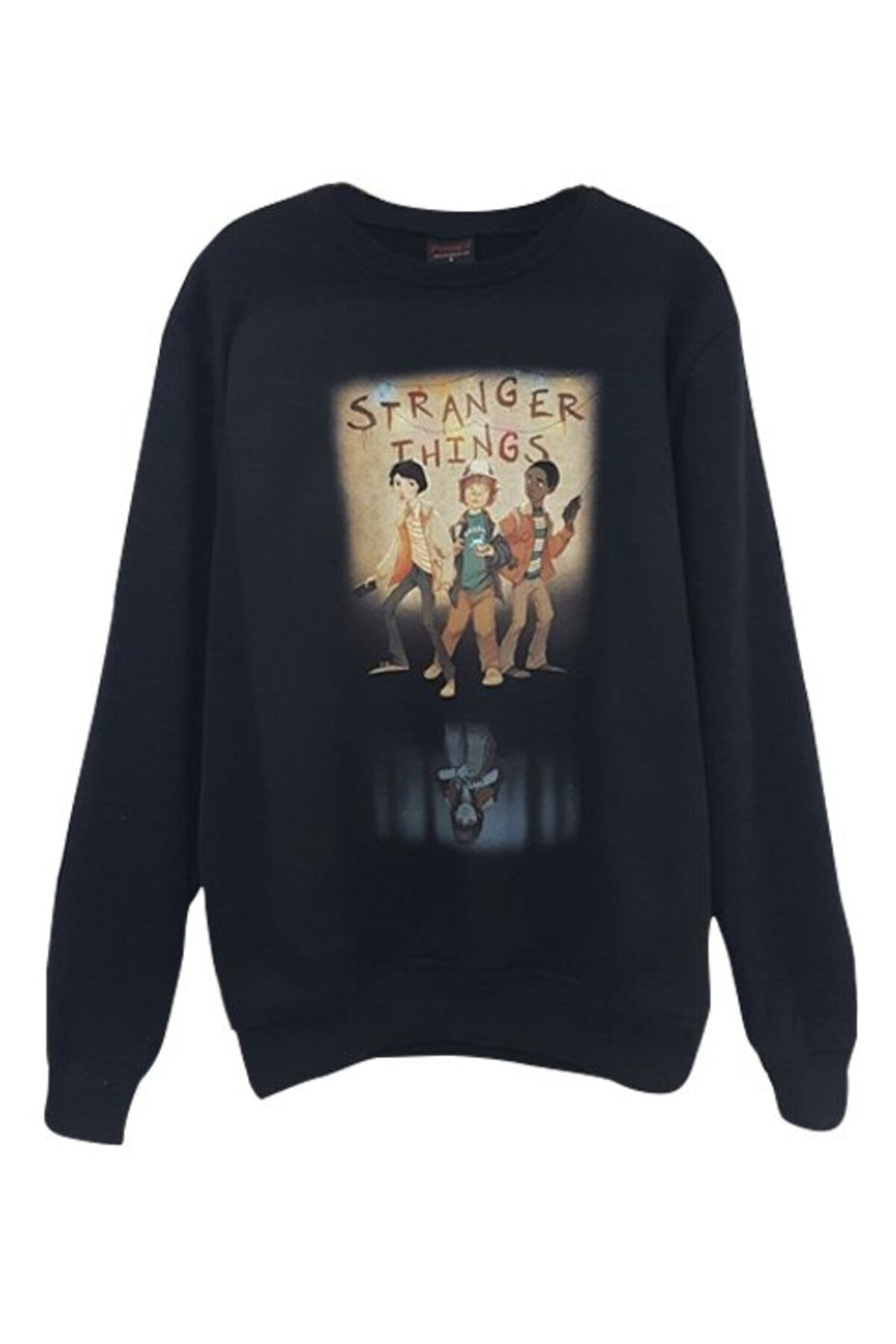 Stranger Things Baskılı Unisex %100 Pamuk Sweatshirt – Siyah